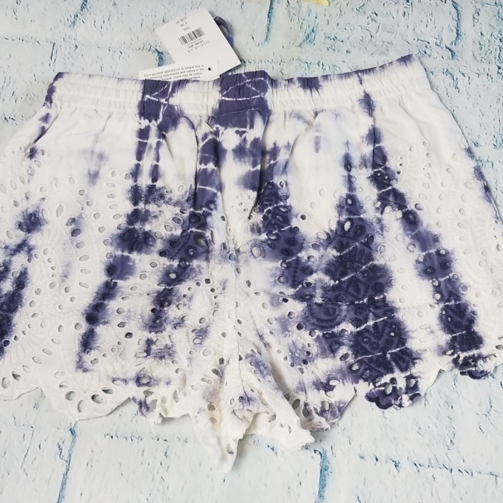 TopShop High Waist Scallop Hem Tie Dye Shorts - Picture 4 of 7
